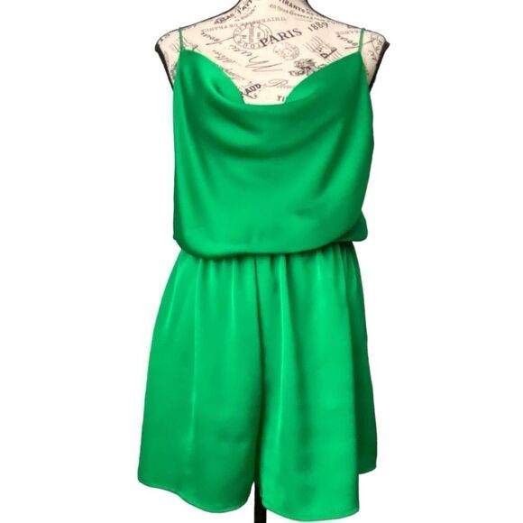 Vici Treat Satin Cowl Neck Romper in Green Size Extra Large - Picture 2 of 10